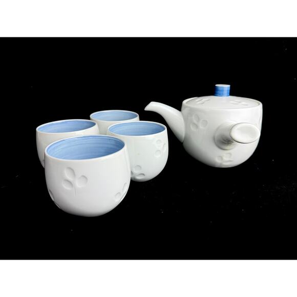 70's Hakusan Kyusu Japanese Porcelain Tea Pot Set Four Cups - Picture 2 of 13